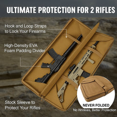 Rifle Bag, 36 inch Tactical Double Long Gun Bag, Soft Rifle Case with Lockable Zipper, Portable Handle & Shoulder Strap, 3 Large Storage Pockets Rifle Case for Two 34" Rifles & 2 Pistols, Brown