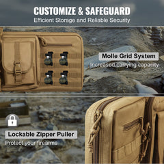 Rifle Bag, 36 inch Tactical Double Long Gun Bag, Soft Rifle Case with Lockable Zipper, Portable Handle & Shoulder Strap, 3 Large Storage Pockets Rifle Case for Two 34" Rifles & 2 Pistols, Brown