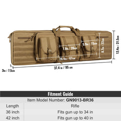 Rifle Bag, 36 inch Tactical Double Long Gun Bag, Soft Rifle Case with Lockable Zipper, Portable Handle & Shoulder Strap, 3 Large Storage Pockets Rifle Case for Two 34" Rifles & 2 Pistols, Brown