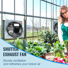 Shutter Exhaust Fan, 406 mm High-speed 1400RPM 1506 CFM, Aluminum Wall Mount Attic Fan with AC-motor, Ventilation and Cooling for Greenhouses, Garages, Sheds, Shops