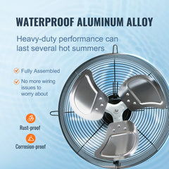 Shutter Exhaust Fan, 406 mm High-speed 1400RPM 1506 CFM, Aluminum Wall Mount Attic Fan with AC-motor, Ventilation and Cooling for Greenhouses, Garages, Sheds, Shops