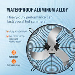 Shutter Exhaust Fan, 610 mm High-speed 1400RPM 2892 CFM, Aluminum Wall Mount Attic Fan with AC-motor, Ventilation and Cooling for Greenhouses, Garages, Sheds, Shops