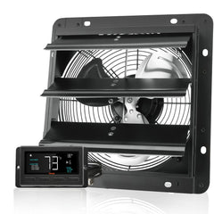 Shutter Exhaust Fan, 254mm / 10inch with Temperature Humidity Controller, EC-motor, 843 CFM, Variable Speed Adjustable Wall Mount Attic Fan, Ventilation and Cooling for Greenhouses, Garages, Sheds