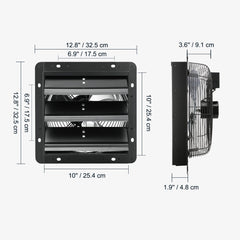 Shutter Exhaust Fan, 254mm / 10inch with Temperature Humidity Controller, EC-motor, 843 CFM, Variable Speed Adjustable Wall Mount Attic Fan, Ventilation and Cooling for Greenhouses, Garages, Sheds