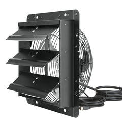 Shutter Exhaust Fan, 254mm / 10inch with Temperature Humidity Controller, EC-motor, 843 CFM, Variable Speed Adjustable Wall Mount Attic Fan, Ventilation and Cooling for Greenhouses, Garages, Sheds