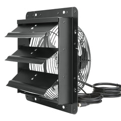 Shutter Exhaust Fan, 254mm / 10inch with Temperature Humidity Controller, EC-motor, 843 CFM, Variable Speed Adjustable Wall Mount Attic Fan, Ventilation and Cooling for Greenhouses, Garages, Sheds