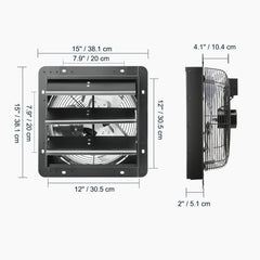 Shutter Exhaust Fan, 305 mm /12 inch with Temperature Humidity Controller, EC-motor, 904 CFM, Variable Speed Adjustable Wall Mount Attic Fan, Ventilation and Cooling for Greenhouses, Garages, Sheds