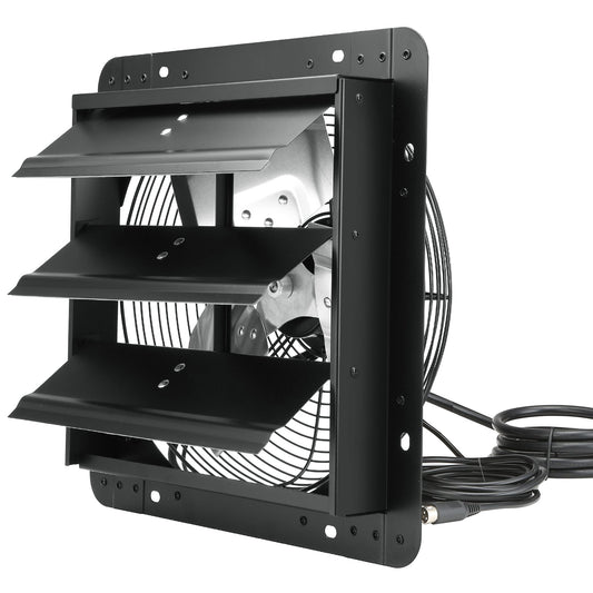 Shutter Exhaust Fan, 305 mm /12 inch with Temperature Humidity Controller, EC-motor, 904 CFM, Variable Speed Adjustable Wall Mount Attic Fan, Ventilation and Cooling for Greenhouses, Garages, Sheds