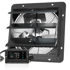 Shutter Exhaust Fan, 305 mm /12 inch with Temperature Humidity Controller, EC-motor, 904 CFM, Variable Speed Adjustable Wall Mount Attic Fan, Ventilation and Cooling for Greenhouses, Garages, Sheds