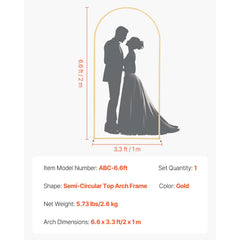 Arch Backdrop Stand, 2 x 1 m, Stable Structure, Easy Assembly, 1 Set Gold Metal Arch Backdrop Stand for Wedding, Birthday Party, Graduation, Holiday Celebration, and Ceremony Decoration