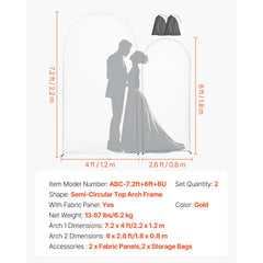 Arch Backdrop Stand, Set of 2, 2.2 m and 1.8 m, Stable Structure, Easy Assembly, Gold Metal Arch Backdrop Stand with Cover for Wedding, Birthday Party, Celebration, and Ceremony Decoration