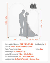 Arch Backdrop Stand, Set of 2, 2.2 m and 1.8 m, Stable Structure, Easy Assembly, Gold Metal Arch Backdrop Stand with Cover for Wedding, Birthday Party, Celebration, and Ceremony Decoration
