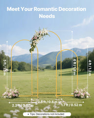Arch Backdrop Stand, Set of 3, 1.8/1.5/1.2 m, Stable Structure, Easy Assembly, Gold Metal Arch Backdrop Stand for Wedding, Birthday Party, Graduation, Celebration, and Ceremony Decoration