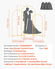 Arch Backdrop Stand, Set of 3, 1.8/1.5/1.2 m, Stable Structure, Easy Assembly, Gold Metal Arch Backdrop Stand for Wedding, Birthday Party, Graduation, Celebration, and Ceremony Decoration