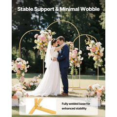 Arch Backdrop Stand, Set of 3, 2.2/2/1.8 m , Stable Structure, Easy Assembly, Gold Metal Arch Backdrop Stand for Wedding, Birthday Party, Graduation, Holiday Celebration, and Ceremony Decoration