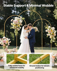 Arch Backdrop Stand, Set of 3, 2.4/2.2/2 m, Stable Structure, Easy Assembly, Gold Metal Arch Backdrop Stand for Wedding, Birthday Party, Graduation, Holiday Celebration, and Ceremony Decoration
