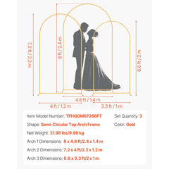 Arch Backdrop Stand, Set of 3, 2.4/2.2/2 m, Stable Structure, Easy Assembly, Gold Metal Arch Backdrop Stand for Wedding, Birthday Party, Graduation, Holiday Celebration, and Ceremony Decoration