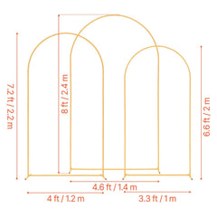 Arch Backdrop Stand, Set of 3, 2.4/2.2/2 m, Stable Structure, Easy Assembly, Gold Metal Arch Backdrop Stand for Wedding, Birthday Party, Graduation, Holiday Celebration, and Ceremony Decoration