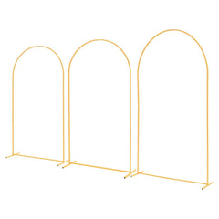 Arch Backdrop Stand, Set of 3, 2.4/2.2/2 m, Stable Structure, Easy Assembly, Gold Metal Arch Backdrop Stand for Wedding, Birthday Party, Graduation, Holiday Celebration, and Ceremony Decoration