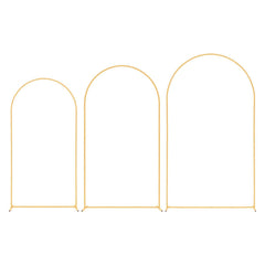 Arch Backdrop Stand, Set of 3, 2.4/2.2/2 m, Stable Structure, Easy Assembly, Gold Metal Arch Backdrop Stand for Wedding, Birthday Party, Graduation, Holiday Celebration, and Ceremony Decoration