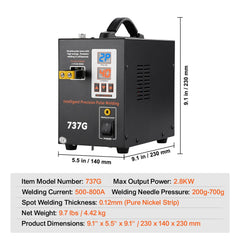 Spot Welder, 737G Pulse Spot Welder, Portable High-Power Welding Machine Soldering Station with 2 Welding Modes and LED Lighting for 0.12mm Pure Nickel