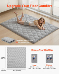 Japanese Tatami Mat, Queen Size Foldable Japanese Tatami Mattress, Futon Mattress with Storage Bag & Fastener, 9-Layer Floor Mat for Sleeping, Dorm, Meditation, Yoga, 2032 x 1524 x 63.5 mm, Gray