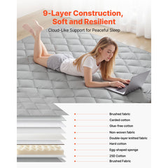 Japanese Tatami Mat, Queen Size Foldable Japanese Tatami Mattress, Futon Mattress with Storage Bag & Fastener, 9-Layer Floor Mat for Sleeping, Dorm, Meditation, Yoga, 2032 x 1524 x 63.5 mm, Gray