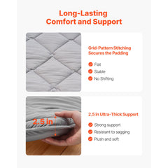 Japanese Tatami Mat, Queen Size Foldable Japanese Tatami Mattress, Futon Mattress with Storage Bag & Fastener, 9-Layer Floor Mat for Sleeping, Dorm, Meditation, Yoga, 2032 x 1524 x 63.5 mm, Gray