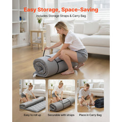 Japanese Tatami Mat, Queen Size Foldable Japanese Tatami Mattress, Futon Mattress with Storage Bag & Fastener, 9-Layer Floor Mat for Sleeping, Dorm, Meditation, Yoga, 2032 x 1524 x 63.5 mm, Gray