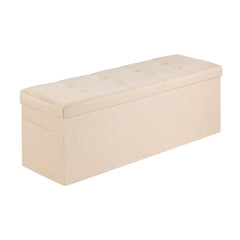Foldable Storage Ottoman Bench, End of Bed Bench with Side Bags, Folding Upholstered Storage Chest Supports 660 lbs, Linen Bed Ottoman with Large Space for Living Room, Bedroom, Entryway, Beige