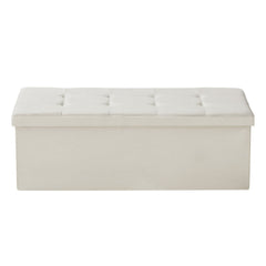 Foldable Storage Ottoman Bench, End of Bed Bench with Side Bags, Folding Upholstered Storage Chest Supports 660 lbs, Linen Bed Ottoman with Large Space for Living Room, Bedroom, Entryway, Beige