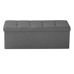 Foldable Storage Ottoman Bench, End of Bed Bench with Side Bags, Folding Upholstered Storage Chest Supports 660 lbs, Linen Bed Ottoman with Large Space for Living Room, Bedroom, Entryway, Grey