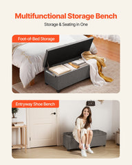Storage Ottoman Bench, Button-Tufted End of Bed Bench with Side Bags, Flip-up Upholstered Storage Chest with Metal Frame, Linen Bed Ottoman for Living Room, Bedroom, Entryway, Office, Grey