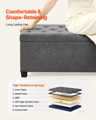 Storage Ottoman Bench, Button-Tufted End of Bed Bench with Side Bags, Flip-up Upholstered Storage Chest with Metal Frame, Linen Bed Ottoman for Living Room, Bedroom, Entryway, Office, Grey