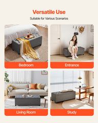 Storage Ottoman Bench, Button-Tufted End of Bed Bench with Side Bags, Flip-up Upholstered Storage Chest with Metal Frame, Linen Bed Ottoman for Living Room, Bedroom, Entryway, Office, Grey