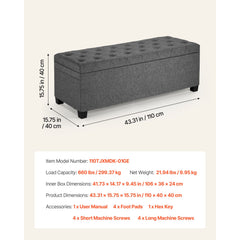 Storage Ottoman Bench, Button-Tufted End of Bed Bench with Side Bags, Flip-up Upholstered Storage Chest with Metal Frame, Linen Bed Ottoman for Living Room, Bedroom, Entryway, Office, Grey