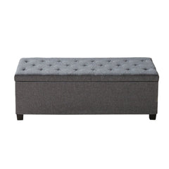 Storage Ottoman Bench, Button-Tufted End of Bed Bench with Side Bags, Flip-up Upholstered Storage Chest with Metal Frame, Linen Bed Ottoman for Living Room, Bedroom, Entryway, Office, Grey