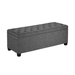 Storage Ottoman Bench, Button-Tufted End of Bed Bench with Side Bags, Flip-up Upholstered Storage Chest with Metal Frame, Linen Bed Ottoman for Living Room, Bedroom, Entryway, Office, Grey