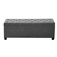 Storage Ottoman Bench, Button-Tufted End of Bed Bench with Side Bags, Flip-up Upholstered Storage Chest with Metal Frame, Linen Bed Ottoman for Living Room, Bedroom, Entryway, Office, Grey