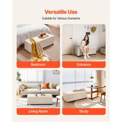 Storage Ottoman Bench, Button-Tufted End of Bed Bench with Side Bags, Flip-up Upholstered Storage Chest with Metal Frame, Linen Bed Ottoman for Living Room, Bedroom, Entryway, Office, Beige