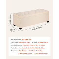 Storage Ottoman Bench, Button-Tufted End of Bed Bench with Side Bags, Flip-up Upholstered Storage Chest with Metal Frame, Linen Bed Ottoman for Living Room, Bedroom, Entryway, Office, Beige