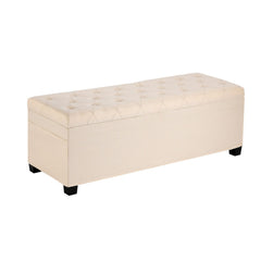 Storage Ottoman Bench, Button-Tufted End of Bed Bench with Side Bags, Flip-up Upholstered Storage Chest with Metal Frame, Linen Bed Ottoman for Living Room, Bedroom, Entryway, Office, Beige