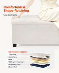 Storage Ottoman Bench, Button-Tufted End of Bed Bench with Side Bags, Flip-up Upholstered Storage Chest with Metal Frame, Linen Bed Ottoman for Living Room, Bedroom, Entryway, Office, Beige