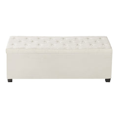 Storage Ottoman Bench, Button-Tufted End of Bed Bench with Side Bags, Flip-up Upholstered Storage Chest with Metal Frame, Linen Bed Ottoman for Living Room, Bedroom, Entryway, Office, Beige