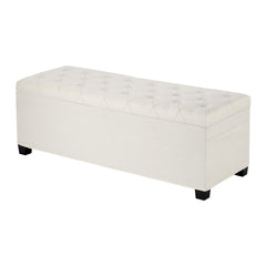 Storage Ottoman Bench, Button-Tufted End of Bed Bench with Side Bags, Flip-up Upholstered Storage Chest with Metal Frame, Linen Bed Ottoman for Living Room, Bedroom, Entryway, Office, Beige