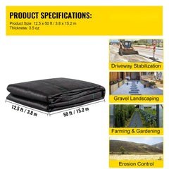 Geotextile Fabric, 3.8 x 15.2 m 3.5oz Woven PP Driveway Drain Cloth with 600lbs Tensile Strength, Heavy Duty Underlayment for Soil Stabilization, Landscaping, Weed Barrier,