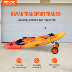 Adjustable Kayak Cart Canoe Boat Carrier 280lbs Load with 10'' Solid Tires