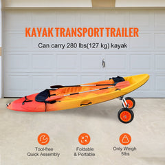 Adjustable Kayak Cart Canoe Boat Carrier 280lbs Load with 10'' Solid Tires