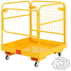 Forklift Safety Cage, 544 kg Load Capacity, 92 x 92 cm Folding Forklift Work Platform with Lockable Swivel Wheels, Drain Hole, and Device Chain, Holds 1 to 2 Adults, Perfect for Aerial Work