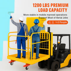 Forklift Safety Cage, 544 kg Load Capacity, 92 x 92 cm Folding Forklift Work Platform with Lockable Swivel Wheels, Drain Hole, and Device Chain, Holds 1 to 2 Adults, Perfect for Aerial Work